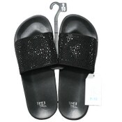 Wholesale - LADIES BLACK SLIDE SANDAL W/BLING SIZE 9/10 C/P 12, UPC: 723261035504